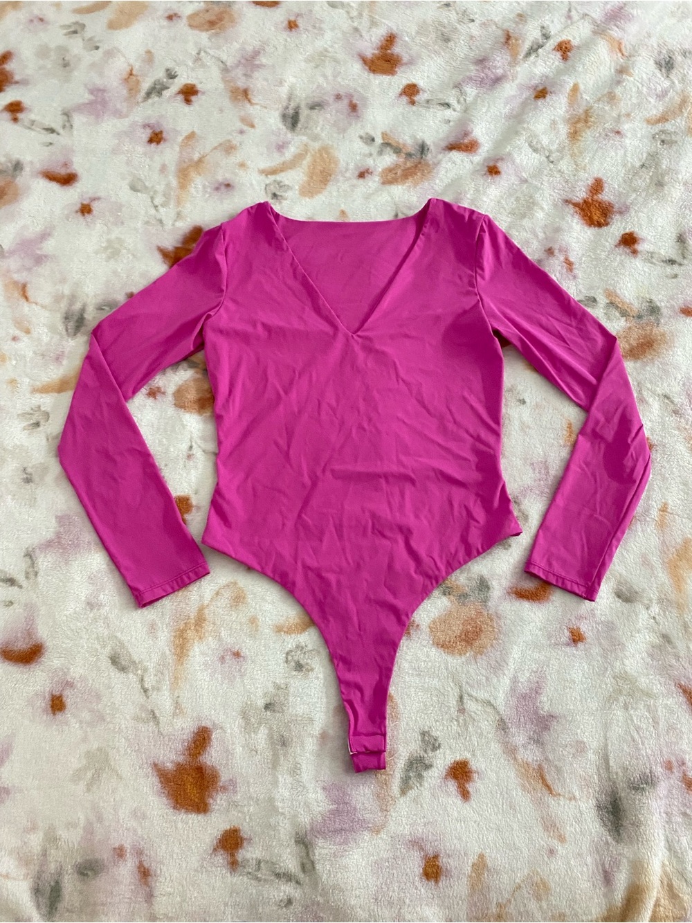 Hot Pink Long Sleeve V-Neck Bodysuit